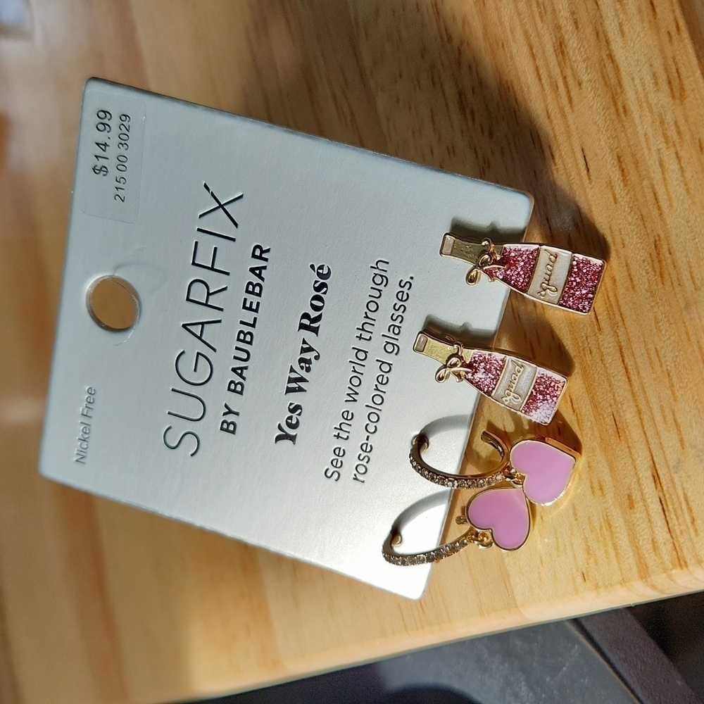 BaubleBar Pink Heart & Rose Bottle Stud and Hoop Earring Set